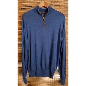 Peter Millar Collection Merino Silk Quarter Zip Sweater Made in Italy M Blue
